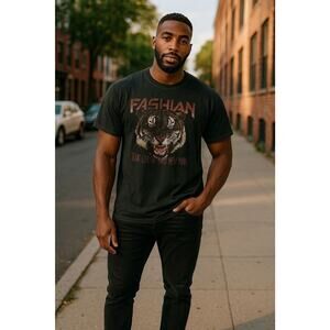 Fashion Nova Shirt Adult 1X Black Short Sleeve Tiger Tour Logo Men's